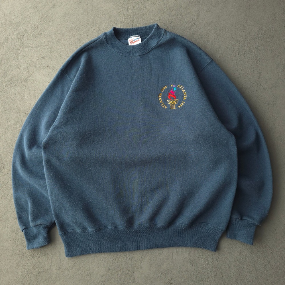 Vintage 1990s Hanes Navy Atlanta 1996 Olympics Sweatshirt Large Embroidered